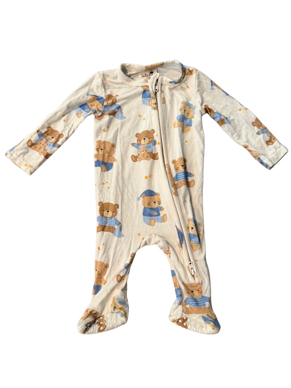 Tullabee Bamboo Bear-Print Cream Footed One-Piece Pajama